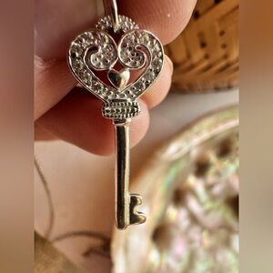Sterling Silver Key Shaped Pendant with CZ - 18in 925 chain